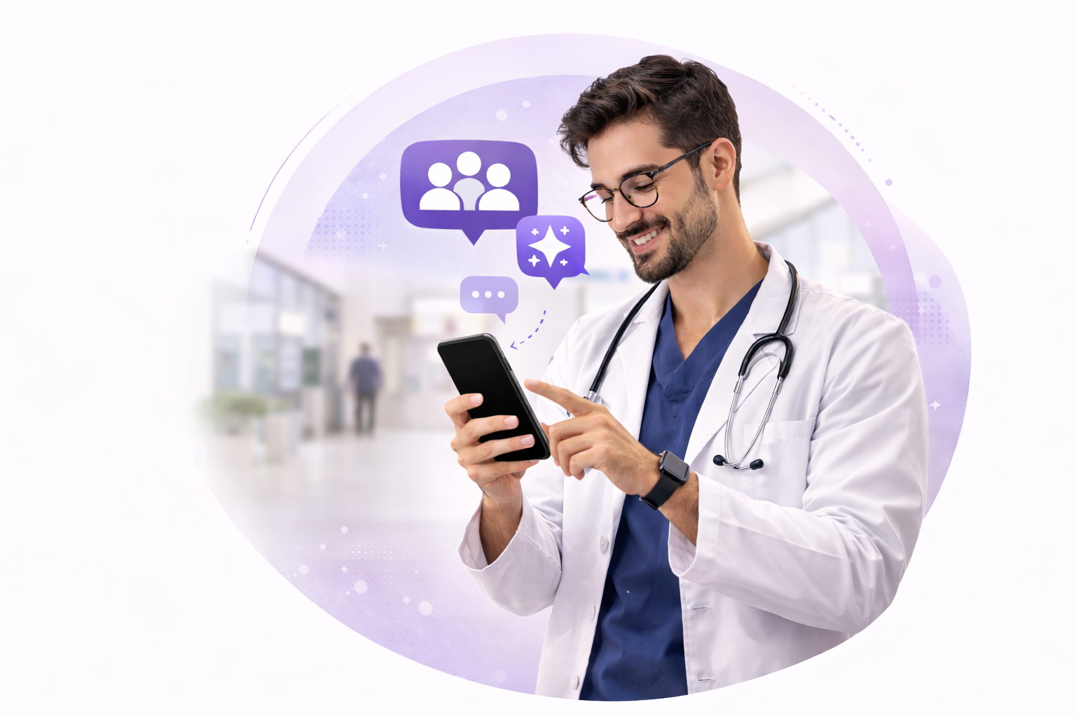 Médico usando o aplicativo MedWeb